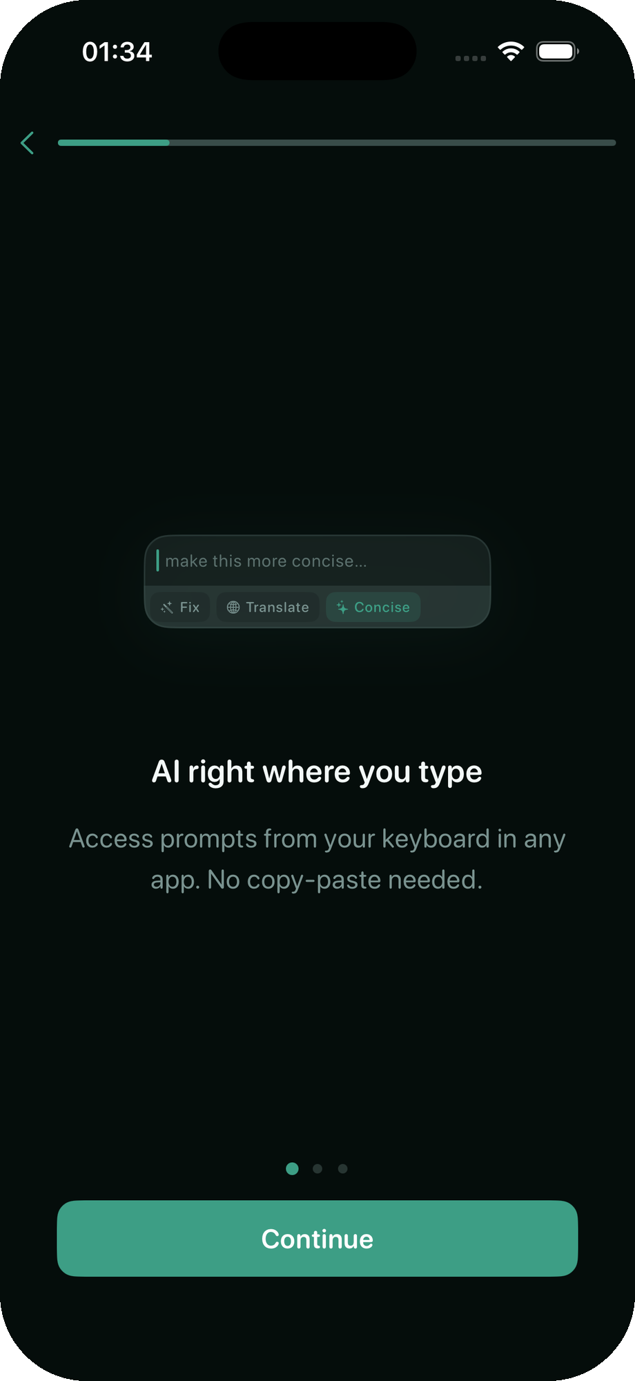 CueKey keyboard showing AI prompts